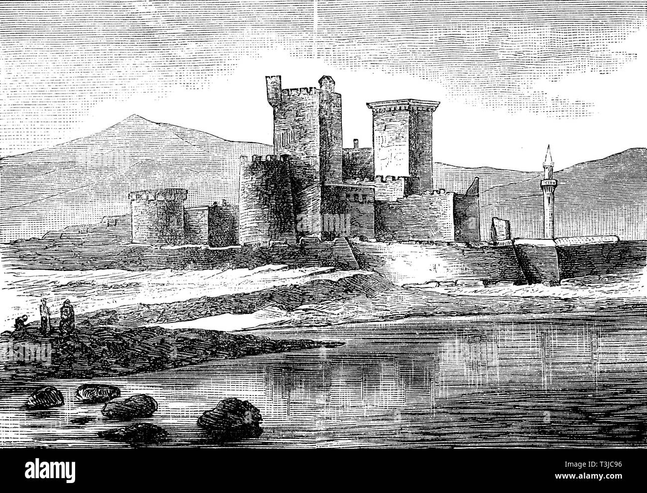 Ruinen von Halikarnassos, Halikarnassos, heute Bodrum, Türkei, 11. Jahrhundert, historische Darstellung, 1880, Türkei Stockfoto