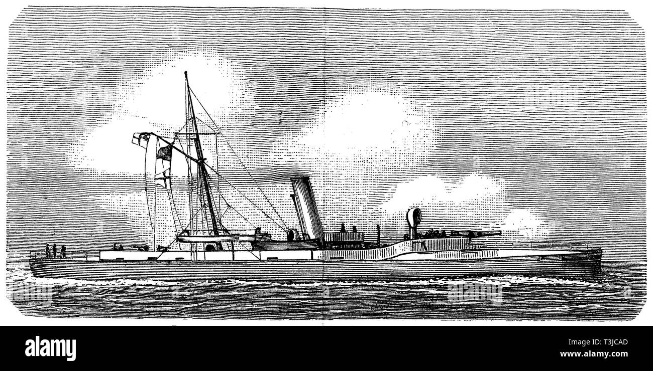 Tank kanonenboot Brummer der Kaiserlichen Marine, historische Darstellung, 1880, Deutschland Stockfoto