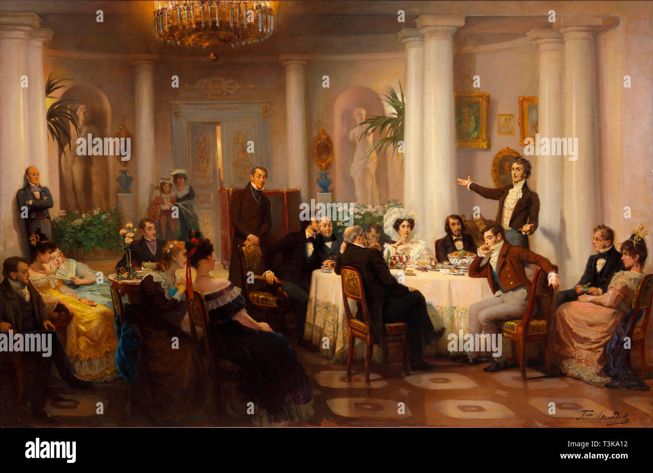 Puschkin und seine Freunde hören, Adam Mickiewicz in den Salon der Fürstin Zinaida Volkonskaya, 1899 Creator: Myasoedov, Grigori Grigorjewitsch (1834-19 Stockfoto