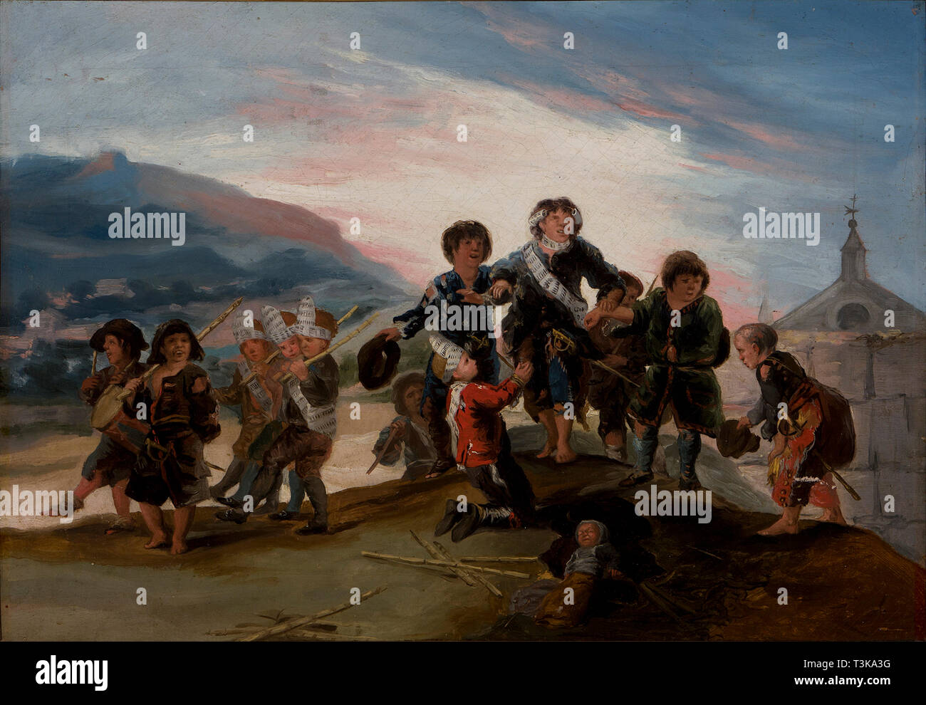 Kinder Soldaten spielen (Niños jugando a Soldados), 1786. Schöpfer: Goya, Francisco de (1746-1828). Stockfoto