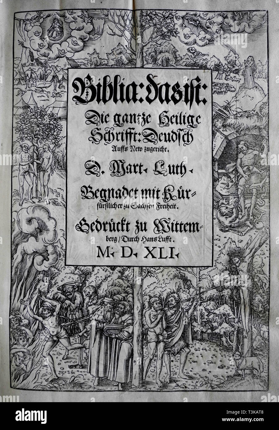 Cover Design "Biblia" von Martin Luther, 1541. Schöpfer: Cranach, Lucas, der Jüngere (1515-1586). Stockfoto