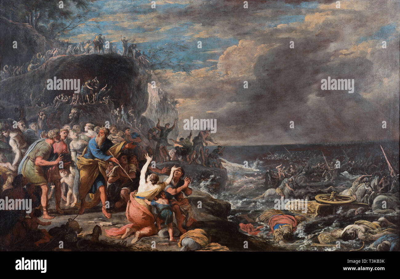 Die Söhne Israel Durchzug durch das Rote Meer, Mitte des 17. Cen.. Schöpfer: Gargiulo, Domenico (1609-1675). Stockfoto