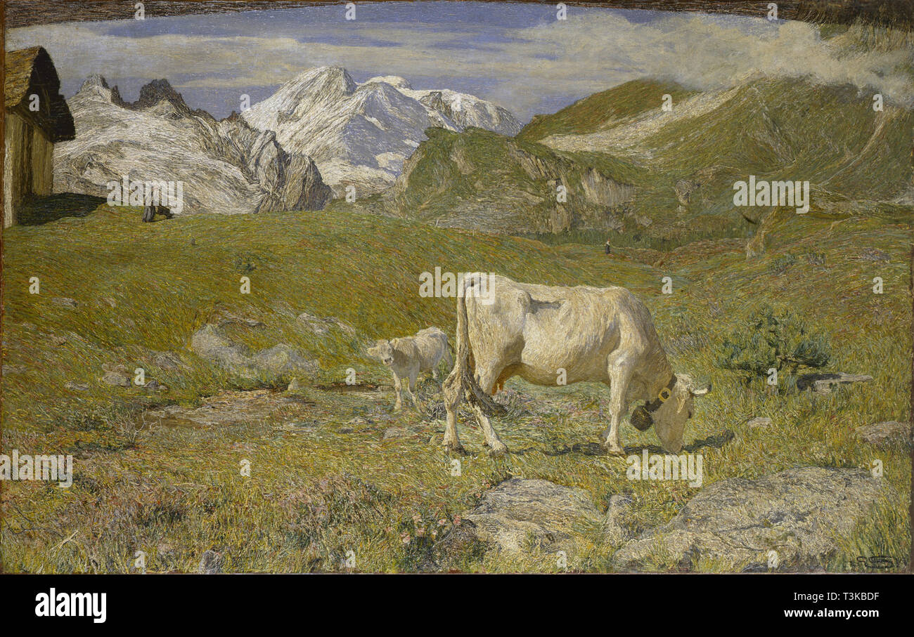 Pascoli di Primavera (Frühling Weiden), 1896. Schöpfer: Segantini, Giovanni (1858-1899). Stockfoto