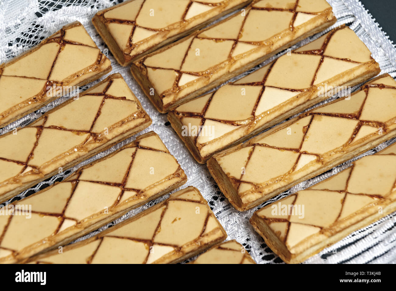 Biscotti di pasta Sfoglia dall'alto primo piano texsture Stockfoto