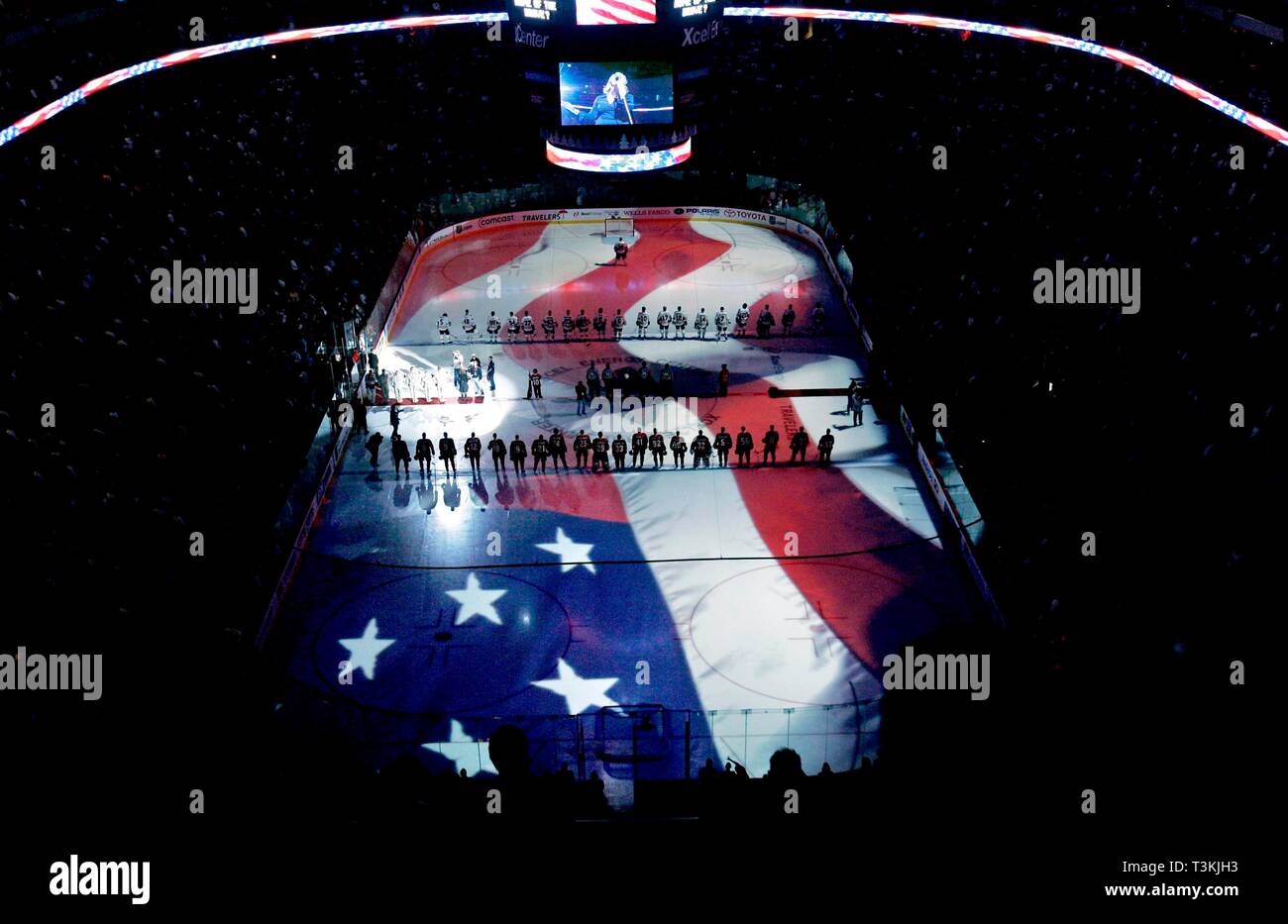 NHL-Match zwischen Minnesota-Chicago Blackhawks im Xcel Energy Center, Minnesota. Foto Jeppe Gustafsson Stockfoto