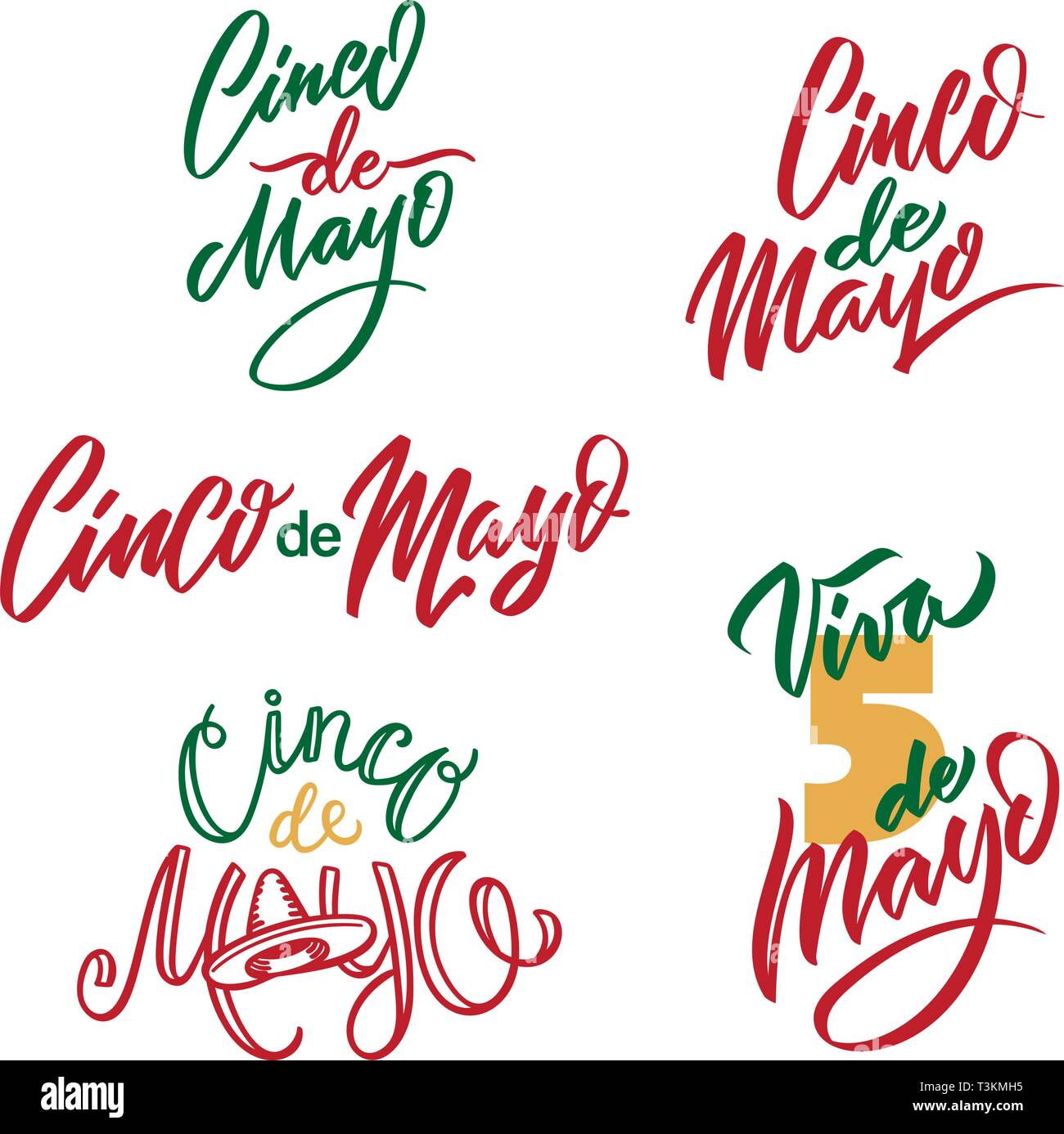 Cinco de Mayo Typografie gesetzt. 5. Mai auf Spanisch Urlaub vektor Kalligraphie. Cinco de Mayo holiday Banner. Mexikanische Feiertag Schriftzug auf dem isolierten Stock Vektor