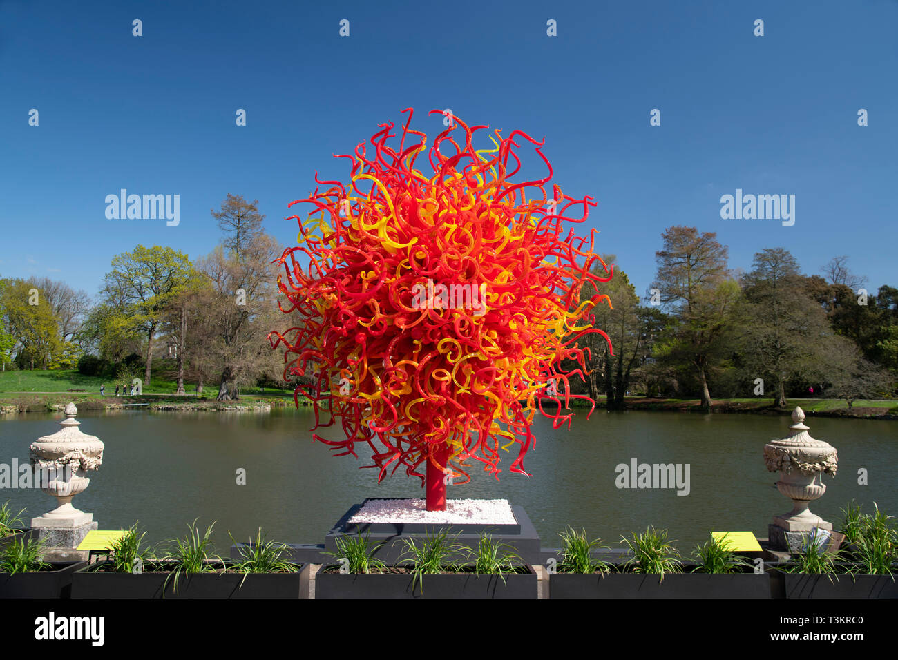 "Sommer Sonne', mundgeblasenem Glas und Stahl Skulptur, die von Dale Chihuly in Kew Gardens, London, UK Stockfoto