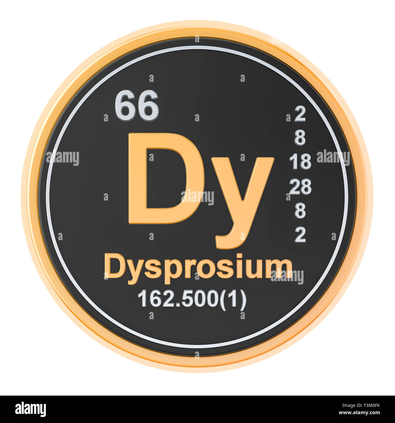 Dysprosium Dy chemisches Element. 3D-Rendering auf weißem Hintergrund Stockfoto