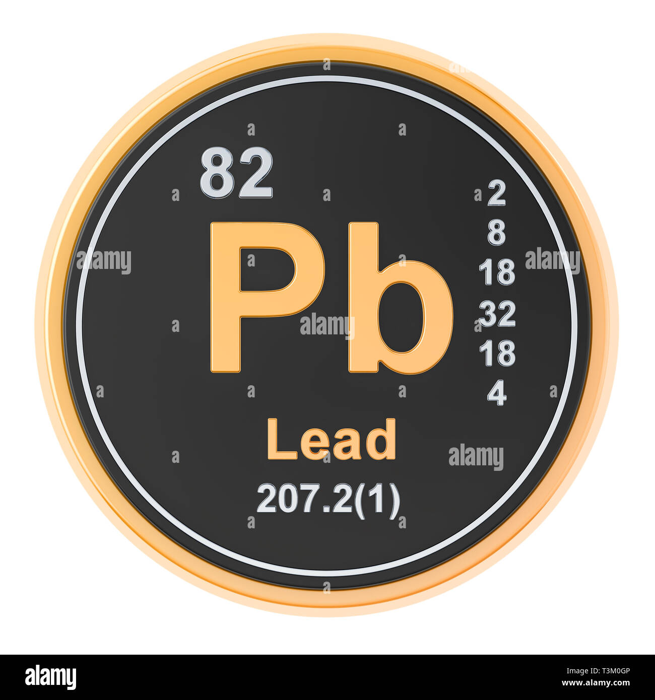Führen plumbum Pb chemisches Element. 3D-Rendering auf weißem Hintergrund Stockfoto