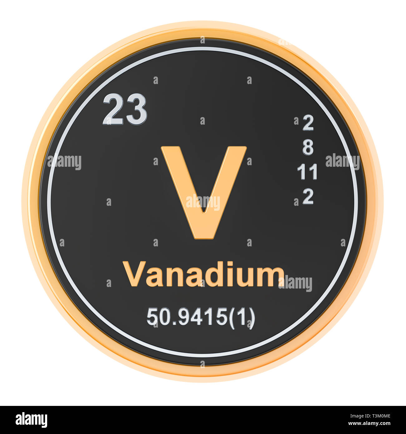 Vanadium V chemisches Element. 3D-Rendering auf weißem Hintergrund Stockfoto