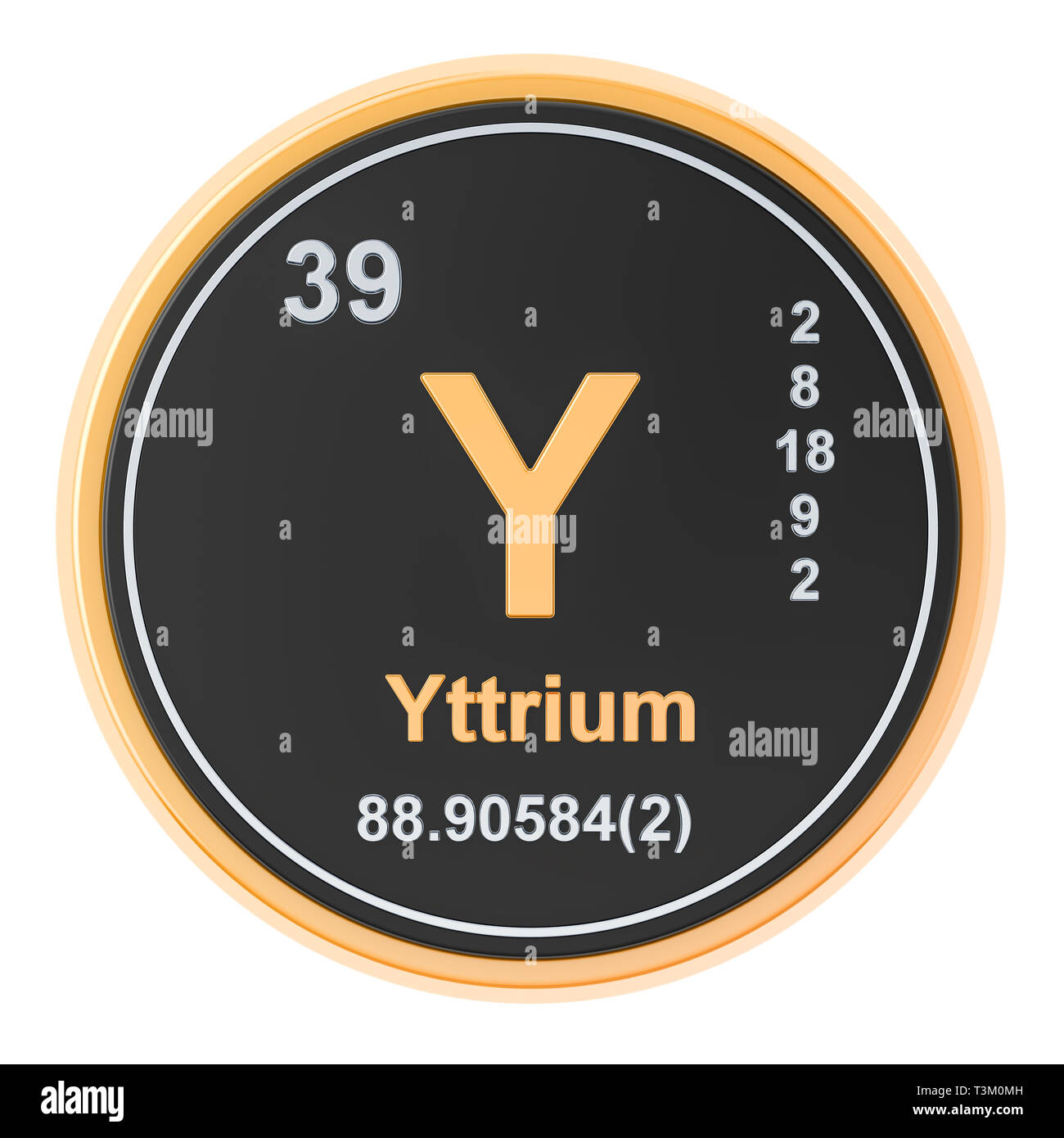 Yttrium Y chemische Element. 3D-Rendering auf weißem Hintergrund Stockfoto