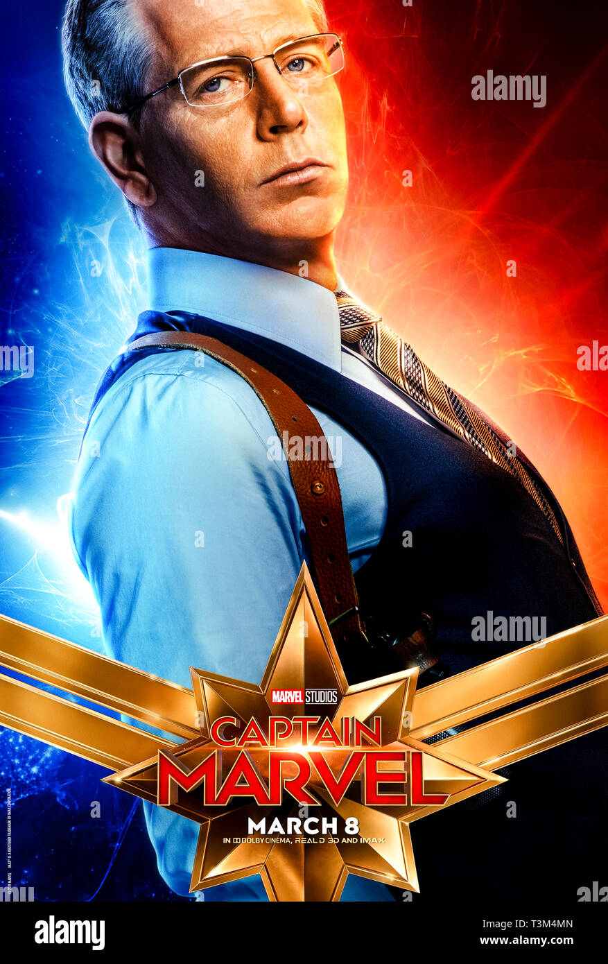 Captain Marvel (2019) unter der Regie von Anna Boden und Ryan Fleck mit Brie Larson, Ben Mendelsohn und Samuel L. Jackson. Die USAF-Pilotin Carol Danvers wird zu einem der mächtigsten Superhelden im Universum. Stockfoto
