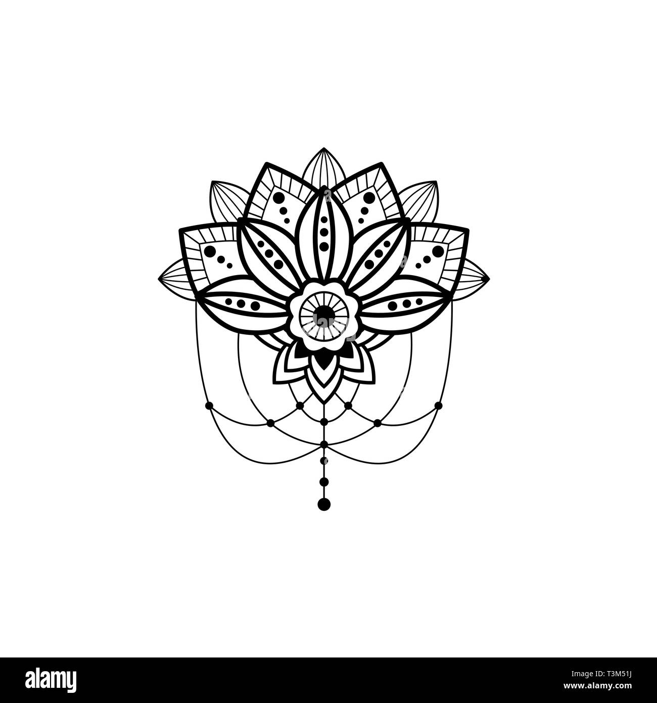 Mehendi Mandala Design Blume mit Hängende hängende Details vector Ausschnitt Abbildung. Stock Vektor
