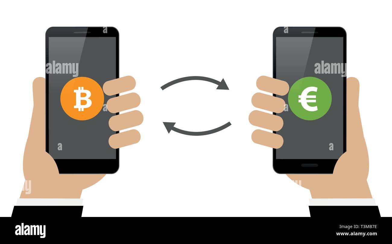 Bitcoin und Euro mobile Banking Konzept der cryptocurrency Technologie Vektor-illustration EPS 10. Stock Vektor