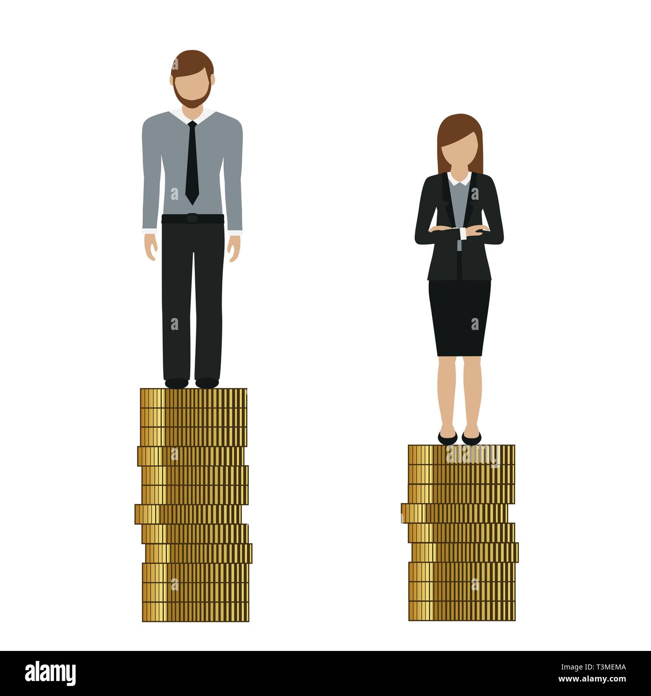 Frau verdient weniger Geld als Mann diskriminiert Vektor-illustration EPS 10. Stock Vektor