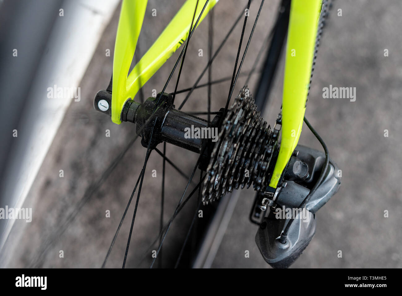 Rennrad Hinterrad Nabe mit Kassette und Kette mit Speichen und Felgen  Stockfotografie - Alamy
