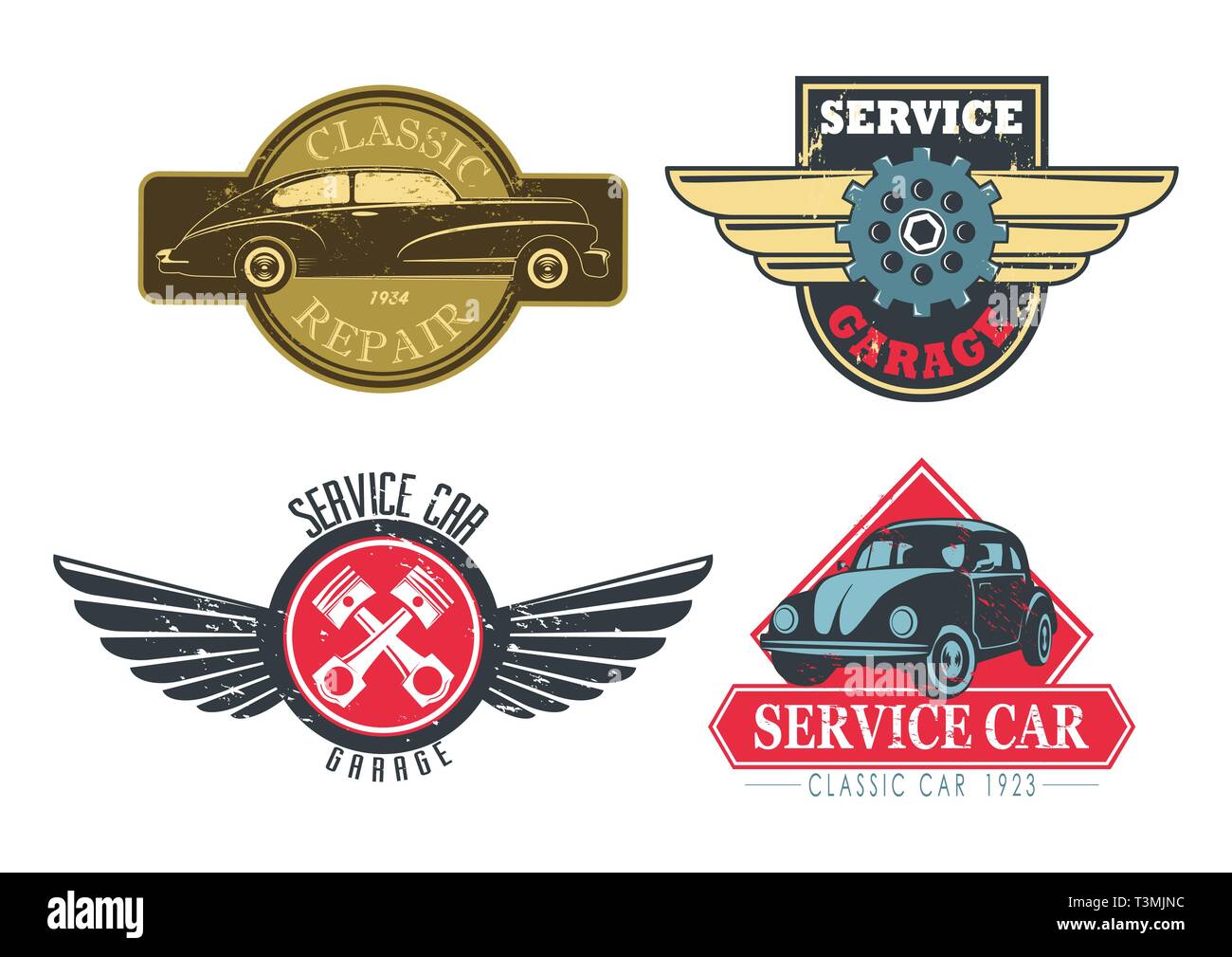 Vintage und retro Anzeichen für Reparaturdienste Stock Vektor