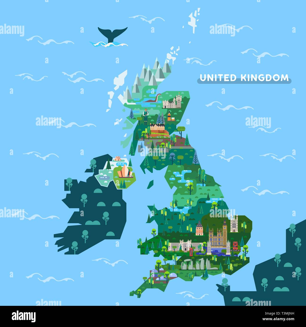 England Grossbritannien Karte Mit Beruhmten Sehenswurdigkeiten Stock Vektorgrafik Alamy