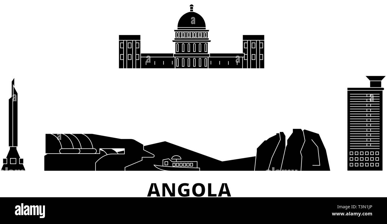 Angola Flachbild reisen Skyline. Angola schwarz Stadt Vektor-illustration, Symbol, Reisen, Sehenswürdigkeiten, Wahrzeichen. Stock Vektor