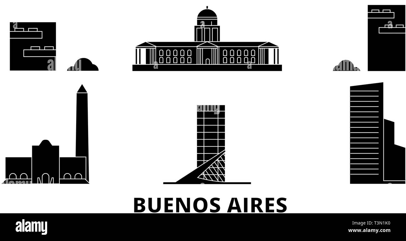 Argentinien, Buenos Aires City Wohnung reisen Skyline. Argentinien, Buenos Aires Stadt schwarz Stadt Vektor-illustration, Symbol, Reisen, Sehenswürdigkeiten, Wahrzeichen. Stock Vektor