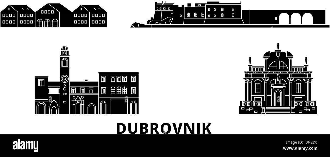 Kroatien, Dubrovnik Wohnung reisen Skyline. Kroatien, Dubrovnik schwarz Stadt Vektor-illustration, Symbol, Reisen, Sehenswürdigkeiten, Wahrzeichen. Stock Vektor