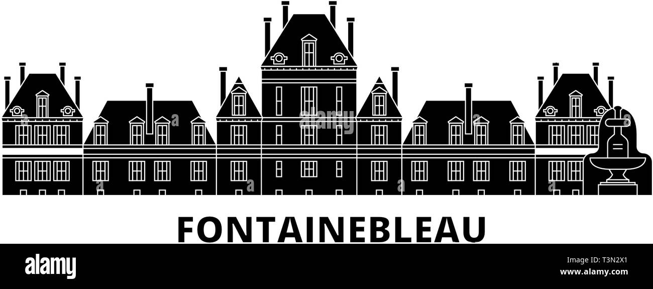 Frankreich, Fontainebleau Wahrzeichen Flachbild reisen Skyline. Frankreich, Fontainebleau schwarz Sehenswürdigkeit Stadt Vektor-illustration, Symbol, reisen Sehenswürdigkeiten Stock Vektor