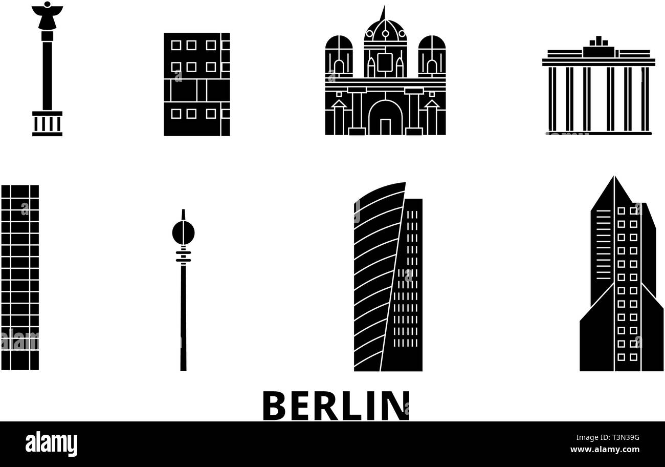 Deutschland, Berlin City Wohnung reisen Skyline. Deutschland, Berlin City schwarz Stadt Vektor-illustration, Symbol, Reisen, Sehenswürdigkeiten, Wahrzeichen. Stock Vektor