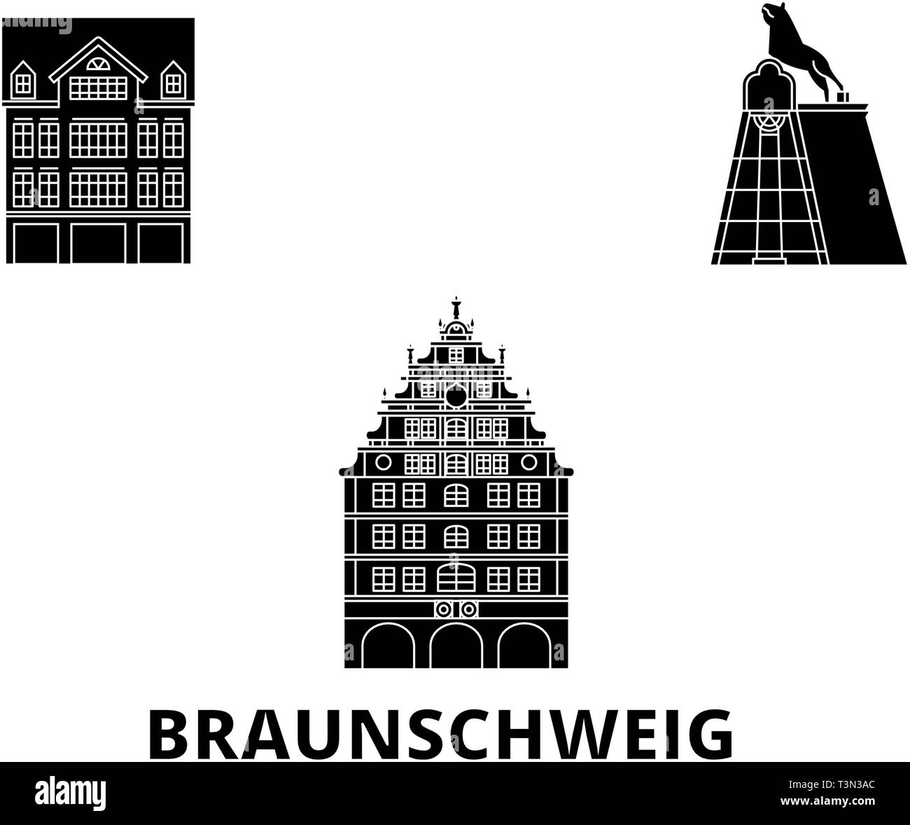 Deutschland, Braunschweig Wohnung reisen Skyline. Deutschland, Braunschweig schwarz Stadt Vektor-illustration, Symbol, Reisen, Sehenswürdigkeiten, Wahrzeichen. Stock Vektor