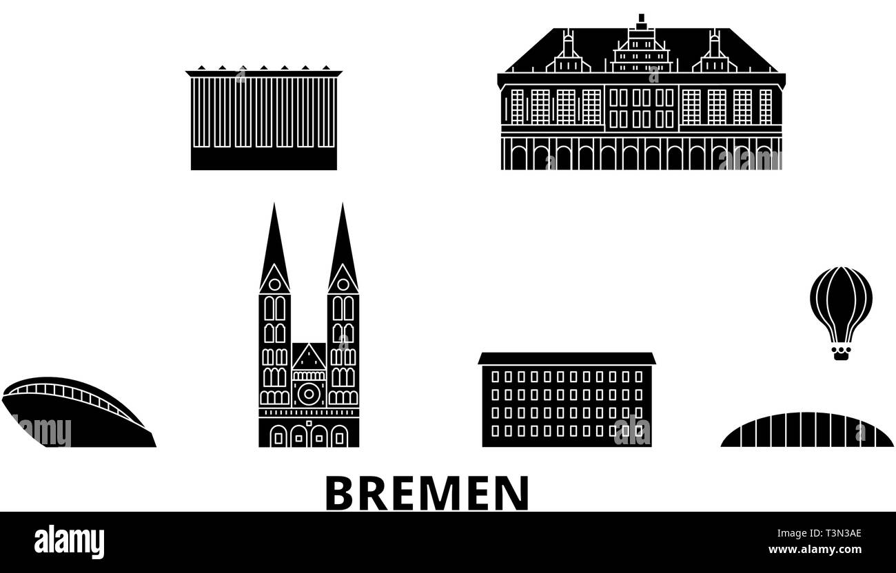 Deutschland, Bremen Flachbild reisen Skyline. Deutschland, Bremen schwarz Stadt Vektor-illustration, Symbol, Reisen, Sehenswürdigkeiten, Wahrzeichen. Stock Vektor
