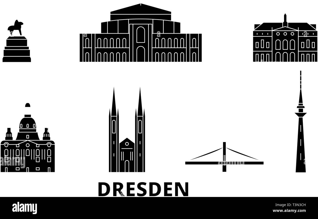 Deutschland, Dresden Flachbild reisen Skyline. Deutschland, Dresden schwarz Stadt Vektor-illustration, Symbol, Reisen, Sehenswürdigkeiten, Wahrzeichen. Stock Vektor