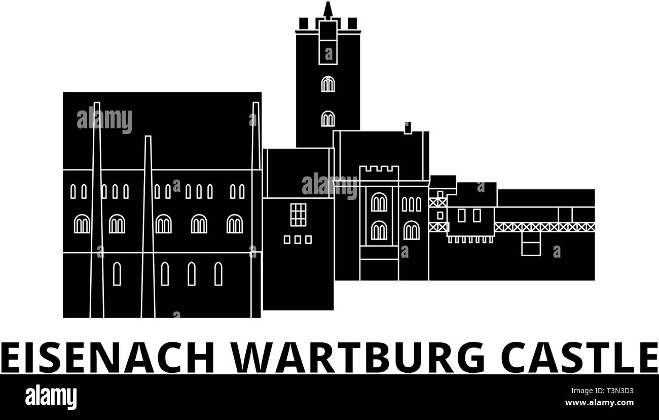 Deutschland, Eisenach Wartburg Flachbild reisen Skyline. Deutschland, Eisenach Wartburg schwarz Stadt Vektor-illustration, Symbol, reisen Sehenswürdigkeiten Stock Vektor