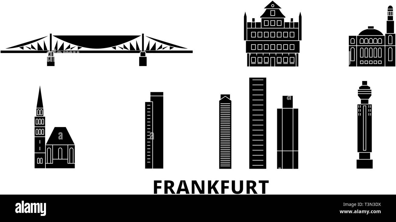 Deutschland, Frankfurt Flachbild reisen Skyline. Deutschland, Frankfurt schwarz Stadt Vektor-illustration, Symbol, Reisen, Sehenswürdigkeiten, Wahrzeichen. Stock Vektor