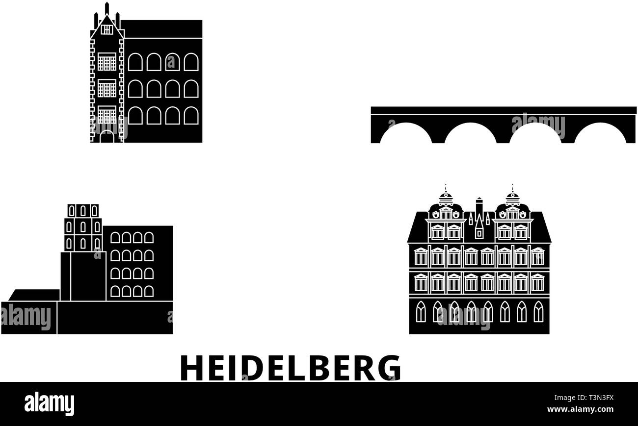 Deutschland, Heidelberg Wohnung reisen Skyline. Deutschland, Heidelberg schwarze Stadt Vektor-illustration, Symbol, Reisen, Sehenswürdigkeiten, Wahrzeichen. Stock Vektor