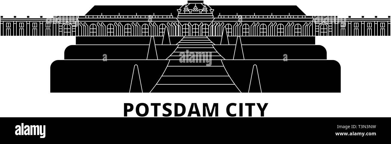 Deutschland, Potsdam City Wohnung reisen Skyline. Deutschland, Potsdam City schwarz Stadt Vektor-illustration, Symbol, Reisen, Sehenswürdigkeiten, Wahrzeichen. Stock Vektor