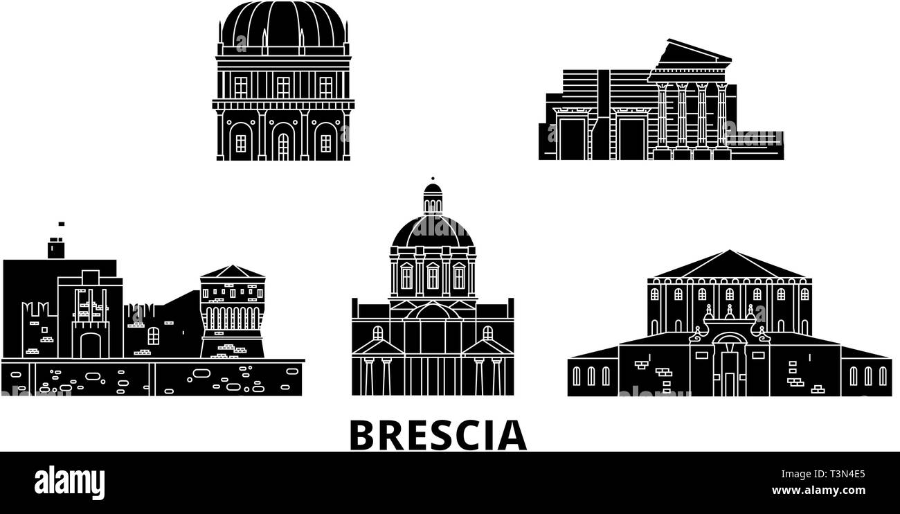 Italien, Brescia Flachbild reisen Skyline. Italien, Brescia schwarz Stadt Vektor-illustration, Symbol, Reisen, Sehenswürdigkeiten, Wahrzeichen. Stock Vektor