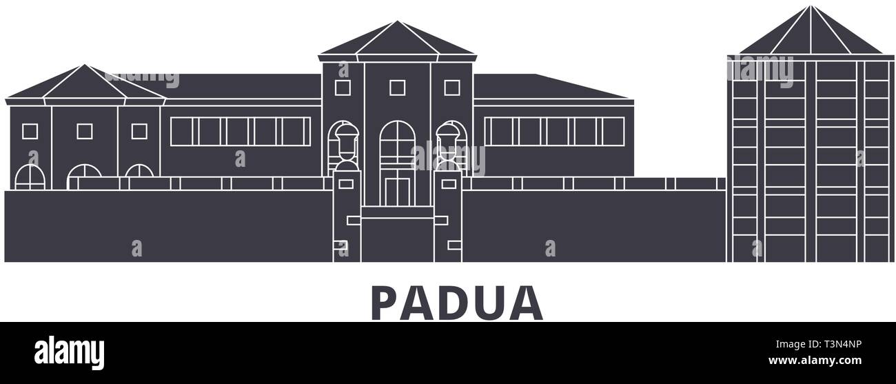 Italien, Padua City Wohnung reisen Skyline. Italien, Padua Stadt schwarz Stadt Vektor-illustration, Symbol, Reisen, Sehenswürdigkeiten, Wahrzeichen. Stock Vektor