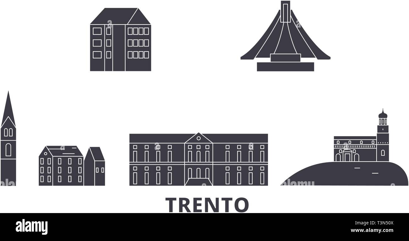 Italien, Trento Flachbild reisen Skyline. Italien, Trento schwarz Stadt Vektor-illustration, Symbol, Reisen, Sehenswürdigkeiten, Wahrzeichen. Stock Vektor