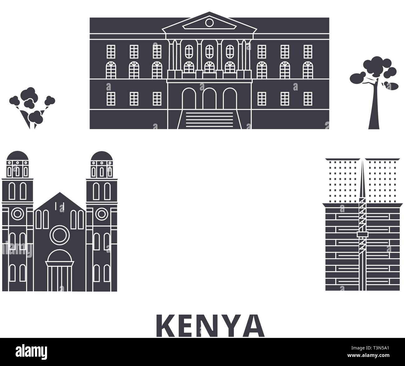 Kenia Wohnung reisen Skyline. Kenia schwarz Stadt Vektor-illustration, Symbol, Reisen, Sehenswürdigkeiten, Wahrzeichen. Stock Vektor
