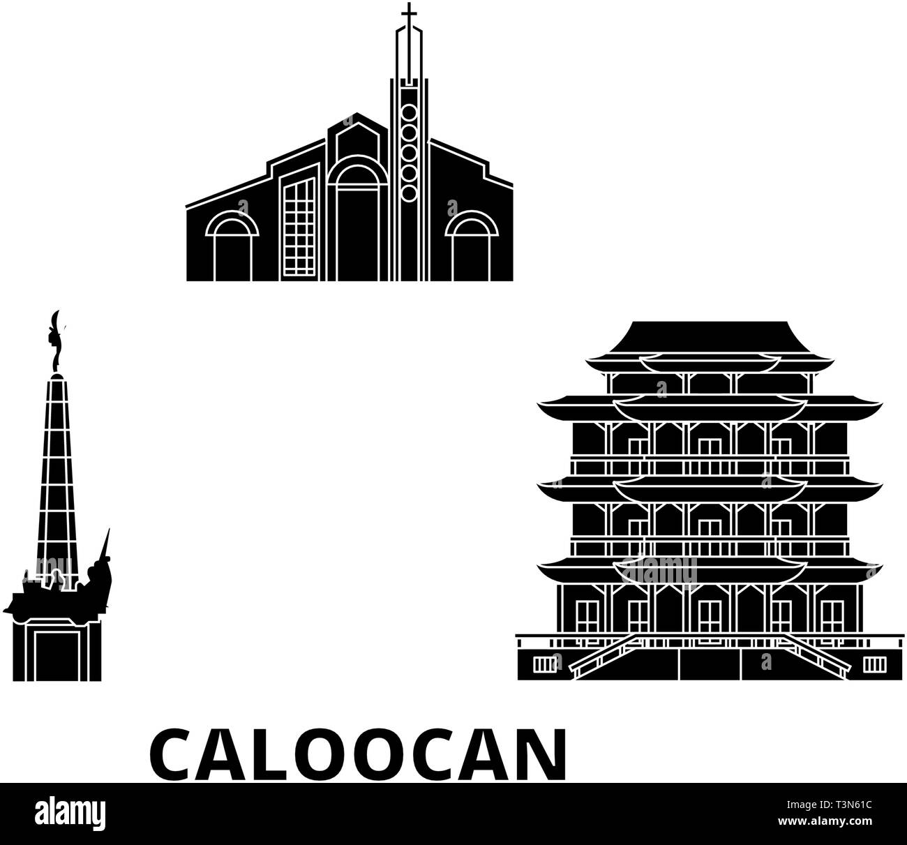 Philippinen, Caloocan Flachbild reisen Skyline. Philippinen, Caloocan City schwarz Vector Illustration, Symbol, Reisen, Sehenswürdigkeiten, Wahrzeichen. Stock Vektor