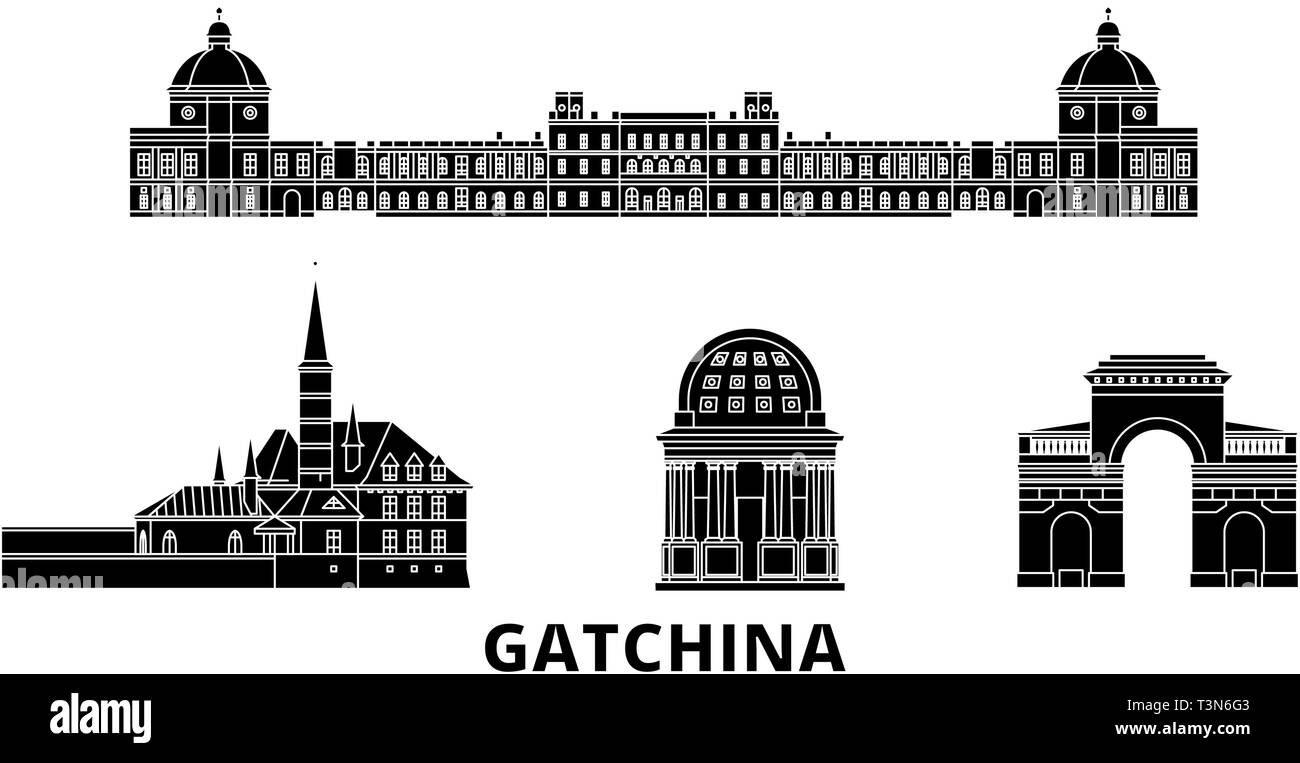 Russland, Gatschina Flachbild reisen Skyline. Russland, Gatschina schwarz Stadt Vektor-illustration, Symbol, Reisen, Sehenswürdigkeiten, Wahrzeichen. Stock Vektor