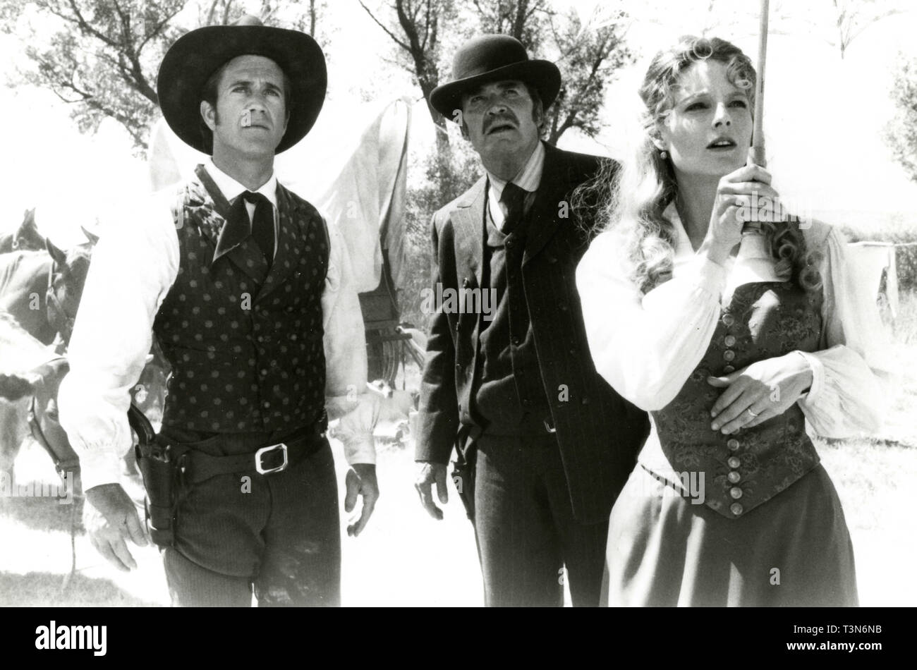 Mel Gibson, Jodie Foster und James Garner im Film Maverick, 1994 Stockfoto