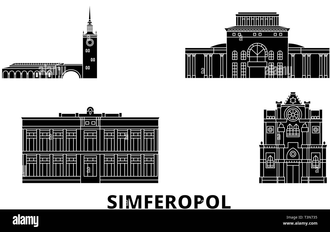 Russland, Simferopol Flachbild reisen Skyline. Russland, Simferopol schwarz Stadt Vektor-illustration, Symbol, Reisen, Sehenswürdigkeiten, Wahrzeichen. Stock Vektor