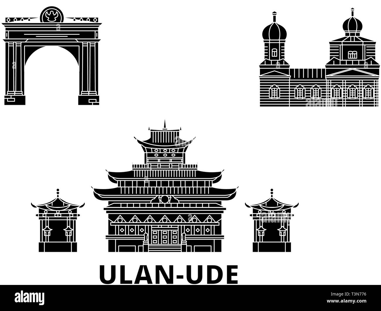 Russland, Ulan Ude Flachbild reisen Skyline. Russland, Ulan Ude schwarz Stadt Vektor-illustration, Symbol, Reisen, Sehenswürdigkeiten, Wahrzeichen. Stock Vektor