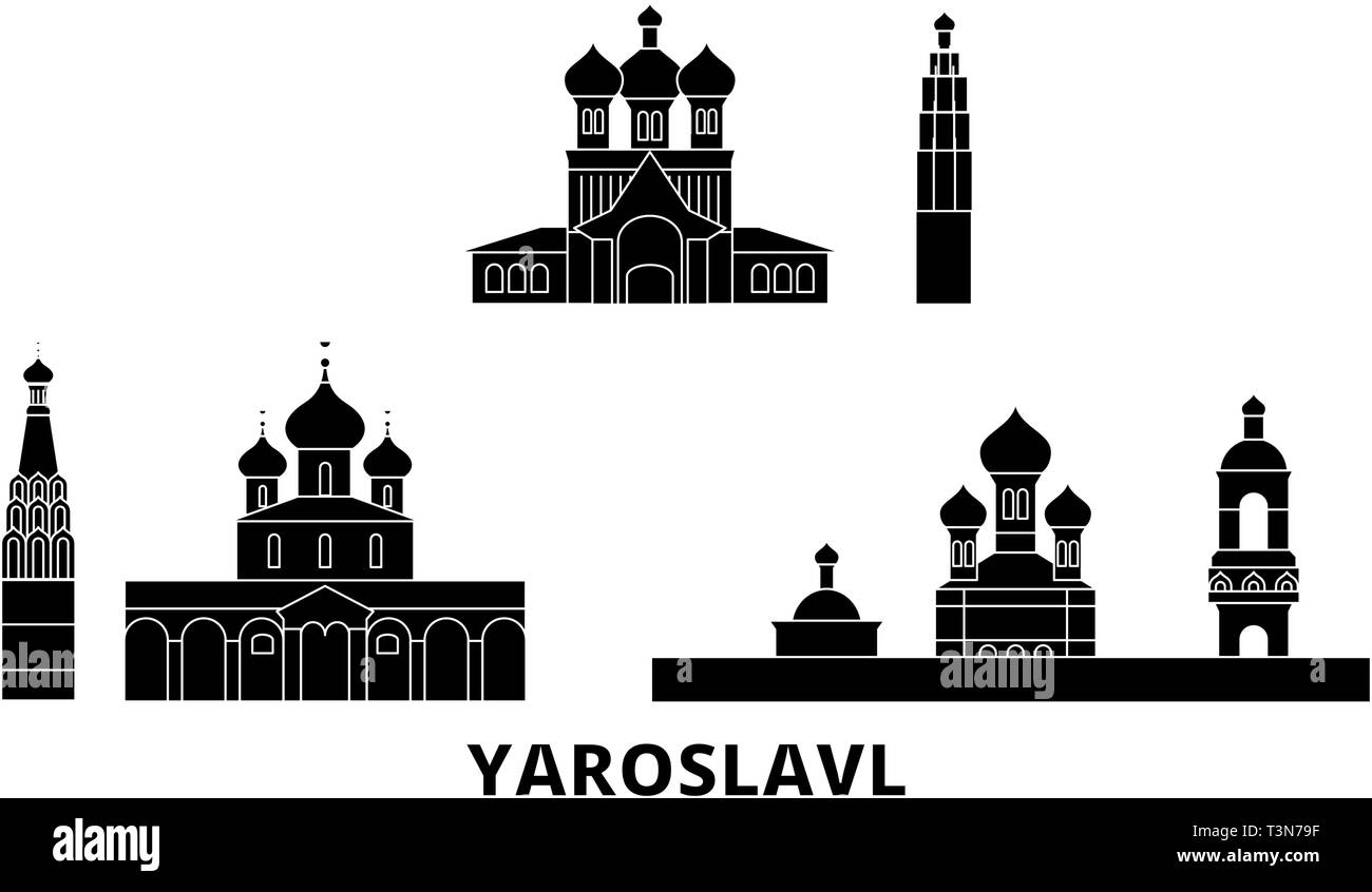 Russland, Jaroslawl Flachbild reisen Skyline. Russland, Jaroslawl schwarz Stadt Vektor-illustration, Symbol, Reisen, Sehenswürdigkeiten, Wahrzeichen. Stock Vektor
