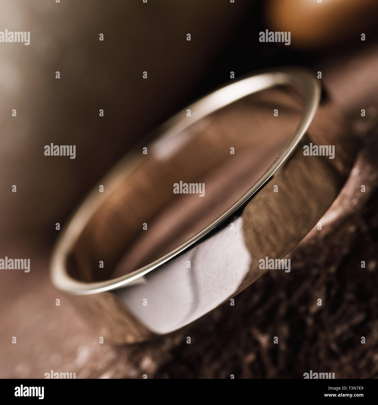 Goldene Hochzeit Ring auf den Steinen, close-up Stockfoto