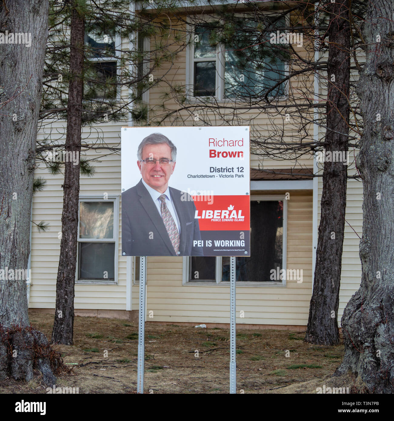 Charlottetown, Prince Edward Island, Kanada: Beschilderung von Richard Brown, Prince Edward Island liberalen Partei bei den Landtagswahlen 2019 Stockfoto