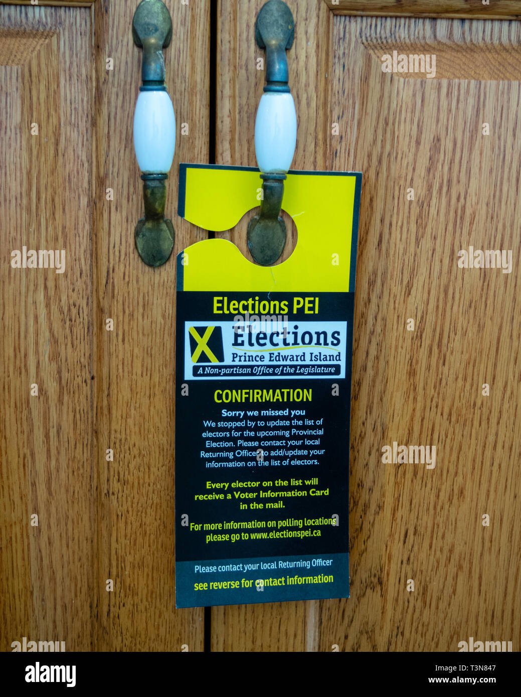 Charlottetown, Prince Edward Island, Kanada: Informationen aus den Wahlen PEI für provinzielle Wahl 2019 Stockfoto