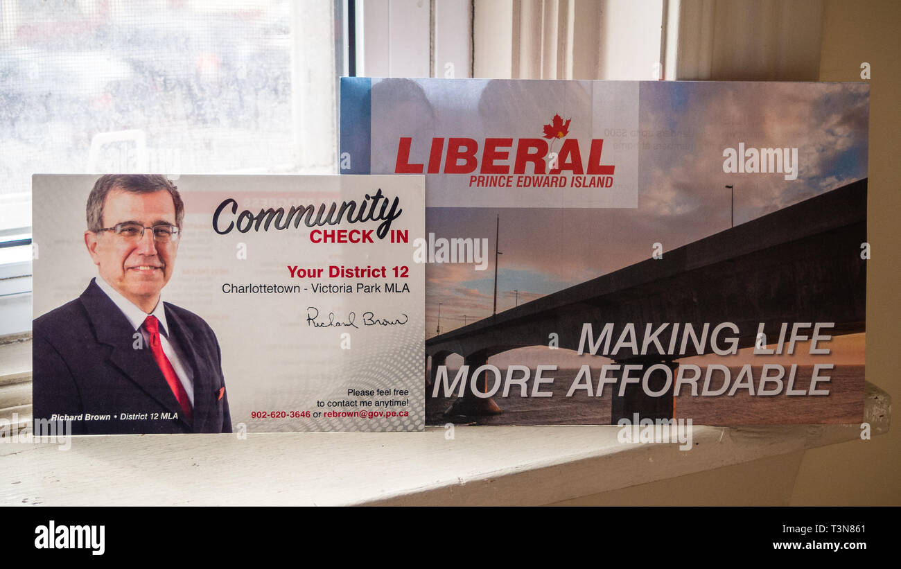 Politische Plattform und der Check-in von Richard Brown, Prince Edward Island liberalen Partei bei den Landtagswahlen im April, 2019 Stockfoto