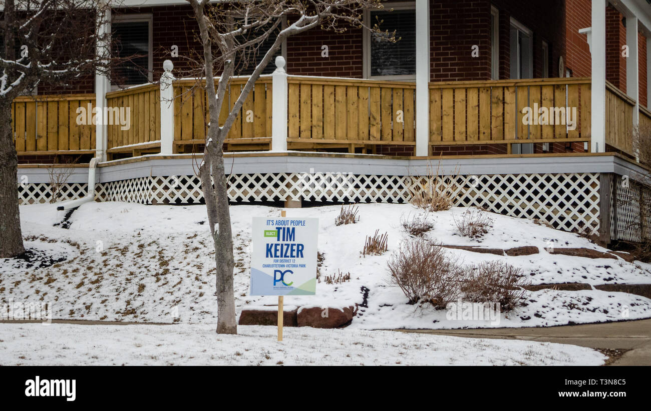 Ein Schild an der Straße von Tim Keizer von progressiven konservativen Partei von Prince Edward Island für provinzielle Wahl 2019 Stockfoto