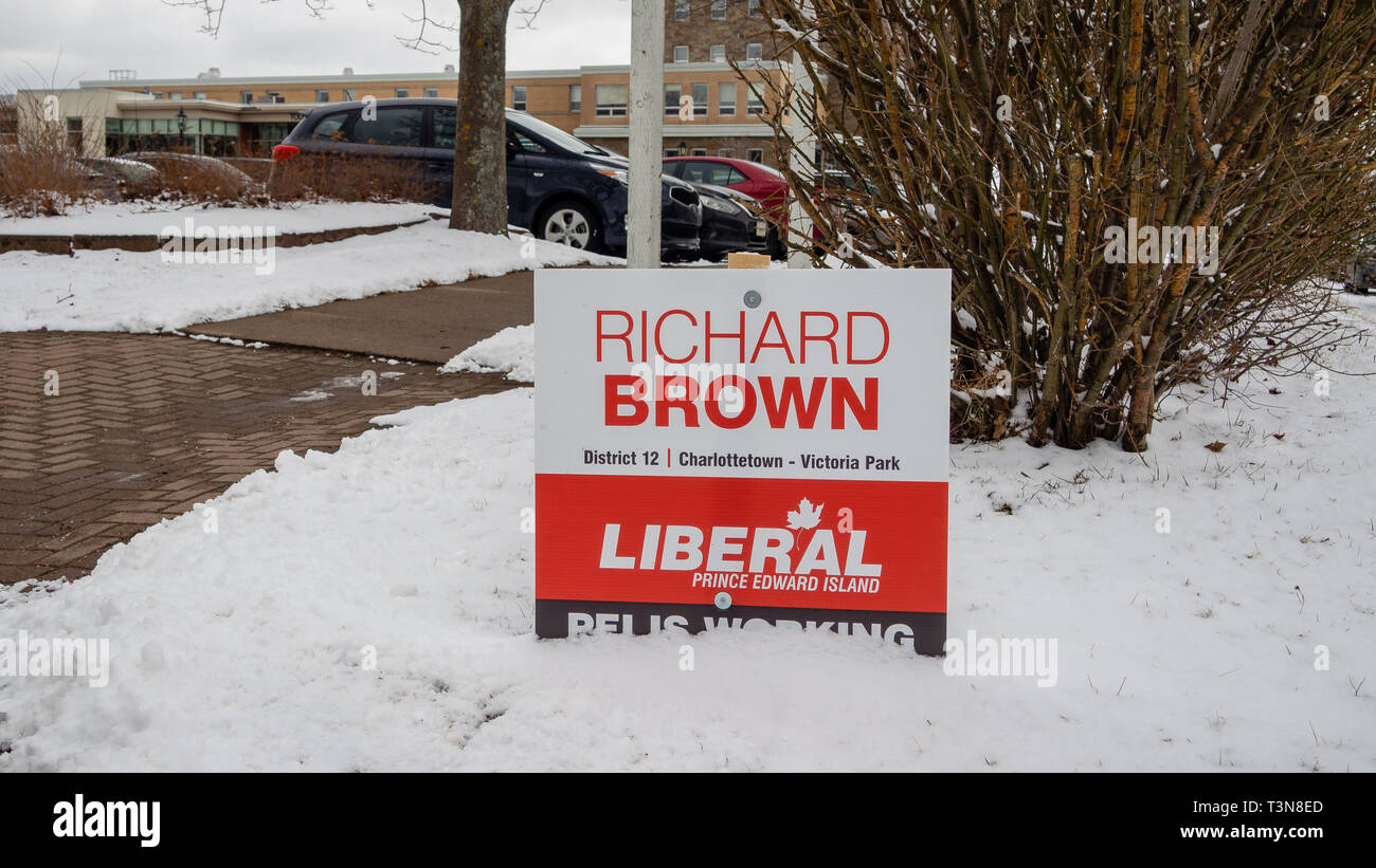 Charlottetown, Prince Edward Island, Kanada: Beschilderung von Richard Brown, Prince Edward Island liberalen Partei für provinzielle Wahl 2019 Stockfoto
